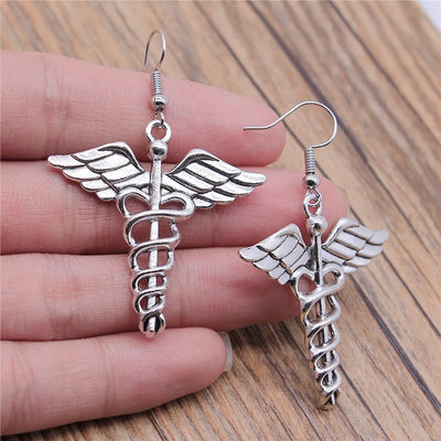 Boucles d'oreilles caducée — Argent ou bronze antique